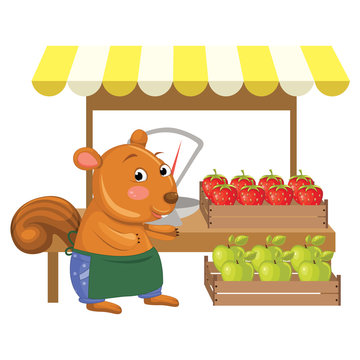 Vector Illustration of Cartoon Greengrocer Squirrel