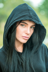 pretty sexy brunette girl in hood