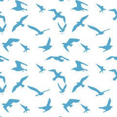 Seamless texture with flying seagulls. Pattern. Vector.