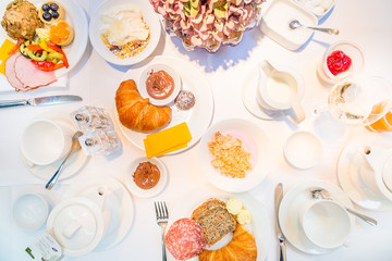 Buffet Brunch Food Eating Festive Cafe Dining Concept, Top View