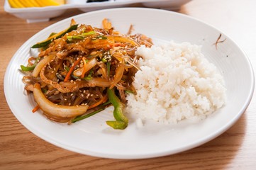 잡채밥, japchae bap,  Rice with Stir-fried Glass Noodles and Vegetables, fried rice
