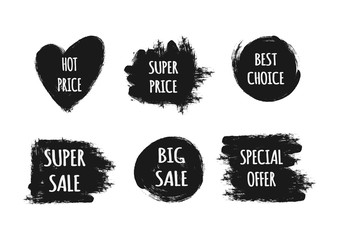 Obraz premium Set of stickers with the text Hot Price, Best Choice, Special offer, Super Big Sale. Ragged brush strokes.