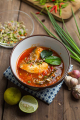 Spicy mackerels salad in tomato sauce