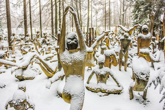 Patsaspuisto (Mystical forest) with 500  sculptures. KOITSANLAHTI, PARIKKALA, FINLAND  
