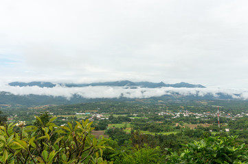 Fototapeta na wymiar Top view landscape on rainy season of Pai city in Thailand