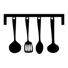 silhouette monochrome with bracket set utensils kitchen vector illustration