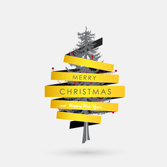 Christmas illustration greeting card template with pine Christma