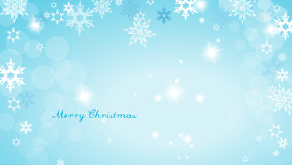 Fototapeta premium Turquoise Christmas background with snowflakes and simple Merry