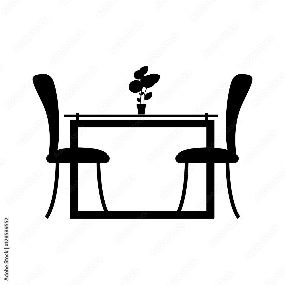 Wall mural monochrome silhouette dining room with two chairs vector illustration