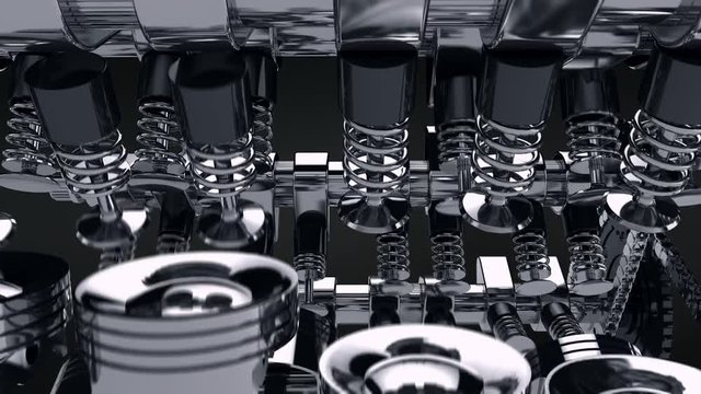 3D animation of a working V8 engine.