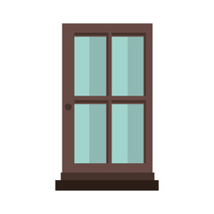 colorful silhouette with door of wood and glass vector illustration