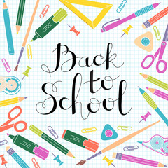 Back to school design template. Frame of stationery goods.