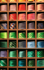 Large selection of ties in men's clothing store