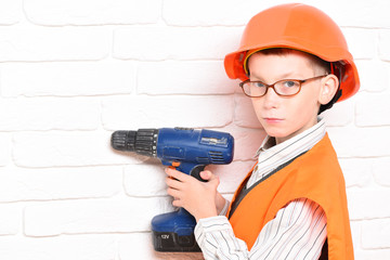 young cute builder boy