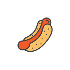 Hot dog, cooked sausage sandwich line icon, filled outline vector sign, linear colorful pictogram isolated on white. logo illustration
