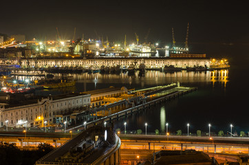 Harbor of Genoa at night