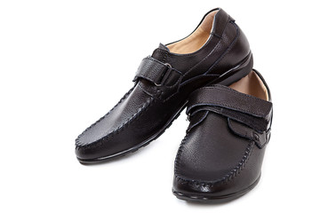 Shoes for men black leather on white background.