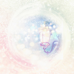 abstract glitter lights background with urban street lamp