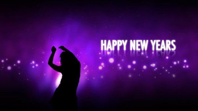 Happy New Year Animation With Dancing Female Silhouette