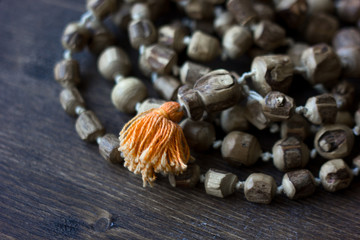 Japa mala rosary - hinduism and buddism rosary made from tulsi tree for hare krishna chanting © sharafmaksumov