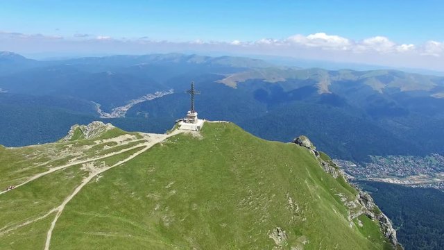 Caraiman Peak, Heroes Cross, Romania, aerial view