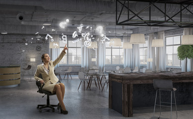Lady boss in office chair . Mixed media