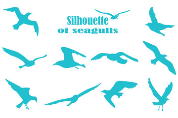 Fototapeta premium Silhouettes of birds isolated on white background. Icons gulls.
