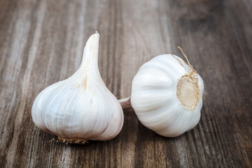 Fresh garlic on a wooden background