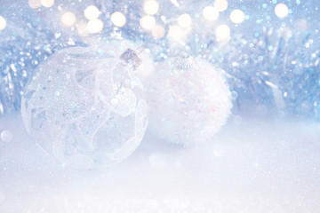 Fototapeta na wymiar Image of christmas festive tree white ball decoration
