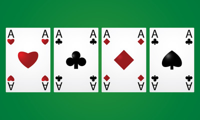 Four aces in a row on a green background