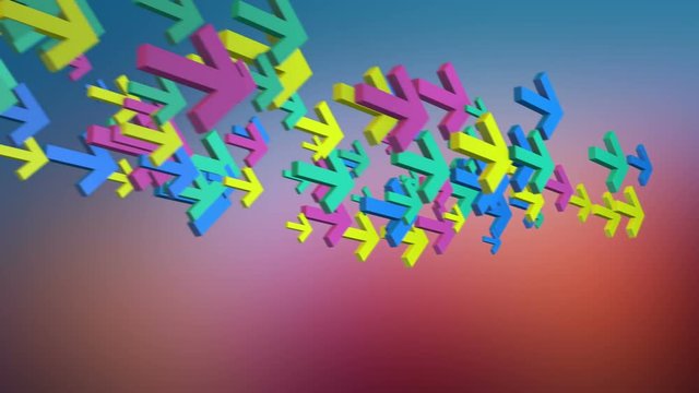 Cluster Of Multicolored Moving Arrows To The Off Screen