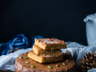 Christmas pumpkin spiced blondies. Copy space