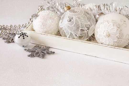 Image of christmas festive tree white ball decoration