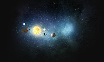System of planets . Mixed media