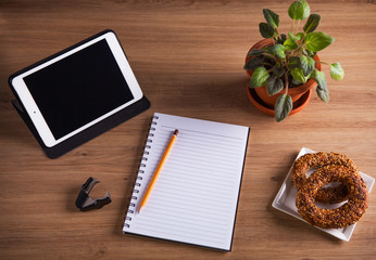 View from above on the clean, well organized working space at th