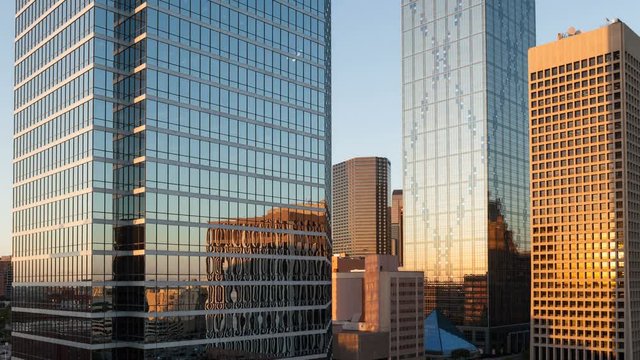 4K Timelapse close up Dallas Skyscraper sunset
