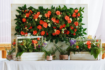 Beautiful, delicate wedding decorations with fresh flowers