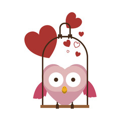 swing decorate with hearts and owl standing vector illustration