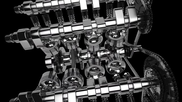 3D animation of a working V8 engine with alpha channel.