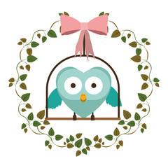 border of creepers with owl in swing vector illustration