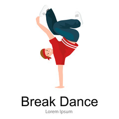 Teenager boy dancing hip hop style isolated vector illustration. Young cool dancer break dance motion, break pose balance