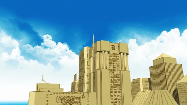 City flight animation with cartoon style