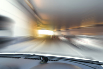 High speed car on the road, motion blur
