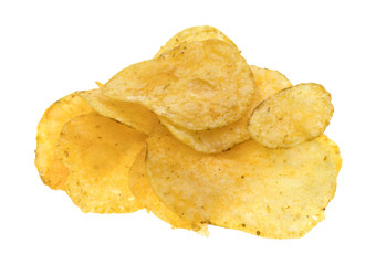 Beef barbecue flavor potato chips isolated on a white background.
