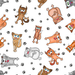 Cats seamless pattern, cartoon style