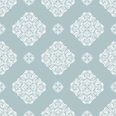 Damask vector classic light blue and white pattern. Seamless abstract background with repeating elements