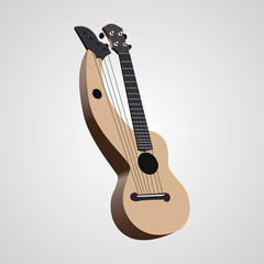 Harp Ukulele, hawaiian guitar. Isolated on white. Vector 3d drawn illustration