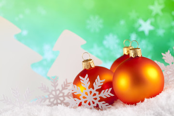 Fototapeta na wymiar Christmas ornaments - baubles, trees and snowflakes