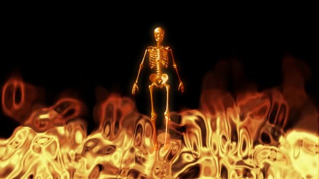 Skeleton walking in the flames slowly