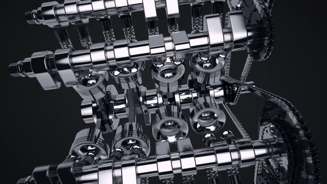 3D animation of a working V8 engine.